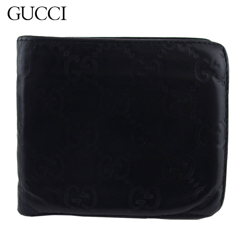 【スプリングセール30％OFF】グッチ 二つ折り 財布 ミニ財布 メンズ グッチシマ ブラック レザー GUCCI c4137s 【中古】