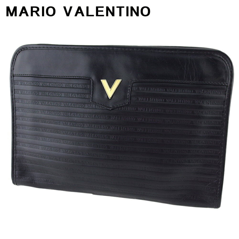【スプリングセール30％OFF】マリオ ヴァレンティノ クラッチバッグ セカンドバッグ バッグ レディース メンズ Vマーク ブラック ゴールド レザー MARIO VALENTINO H810 【中古】