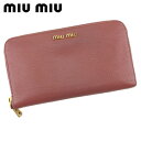 【スプリングセール30％OFF】ミュウミュウ 長財布 ファスナー付き 財布 レディース ロゴ ピンク ゴールド レザー miu miu T19859 【中古】