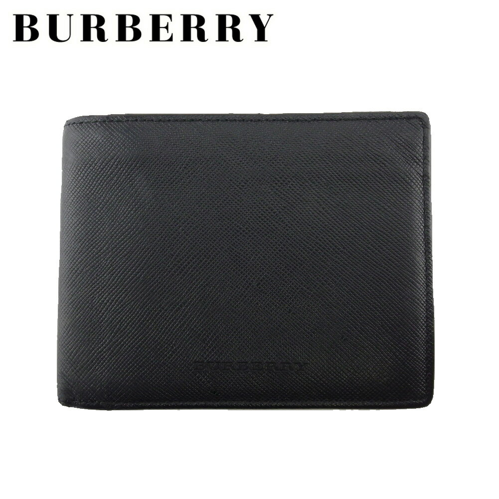 【スプリングセール30％OFF】バーバリー 二つ折り 札入れ ミニ札入れ メンズ ロゴ ブラック レザー BURBERRY L3689 【中古】