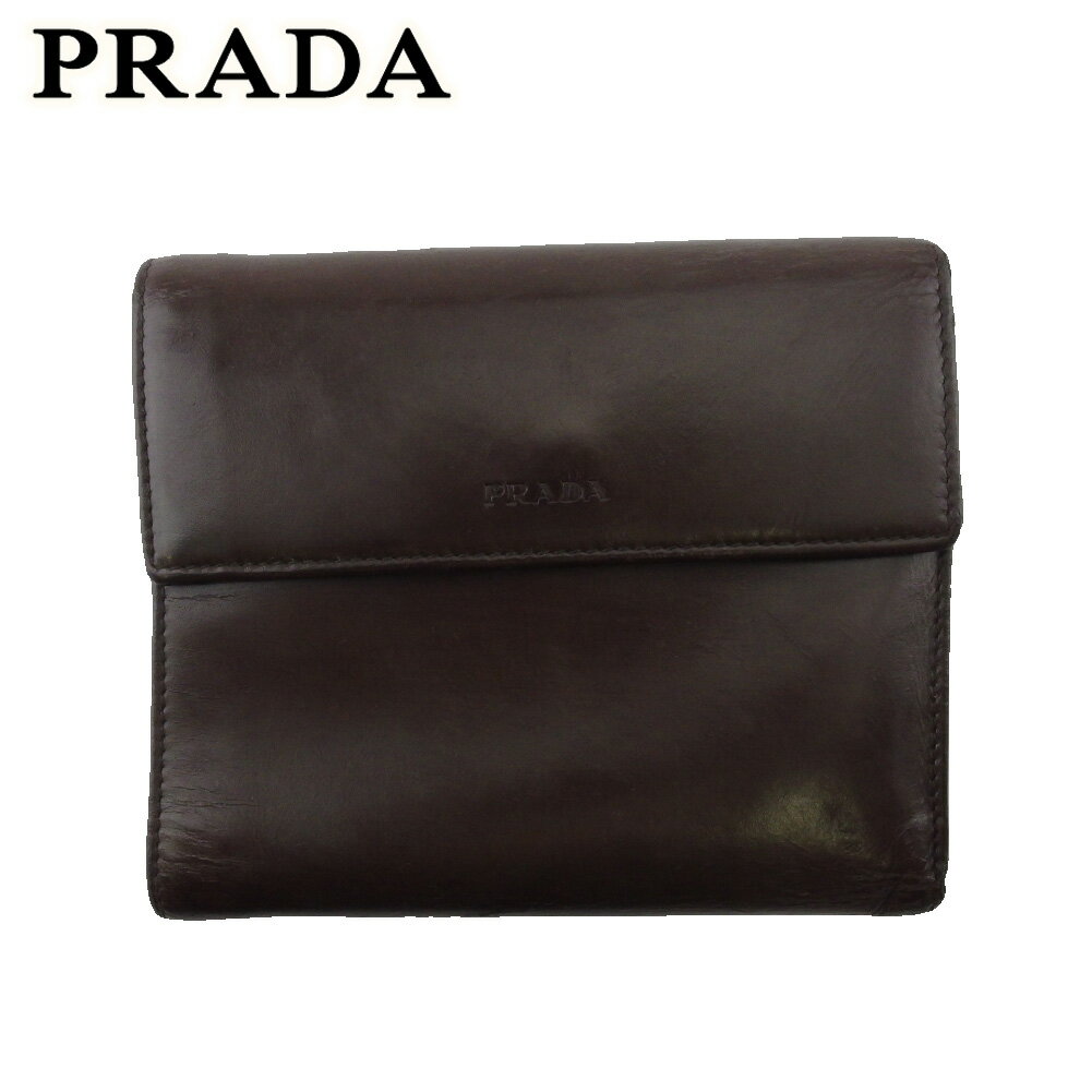 【スプリングセール30％OFF】プラダ 三つ折り 財布 ミニ財布 レディース メンズ ロゴ ブラウン レザー PRADA L3698 【中古】