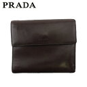 【春の大感謝祭 30％OFF】プラダ 三つ折り 財布 ミニ財布 レディース メンズ ロゴ ブラウン レザー PRADA L3698 【中古】