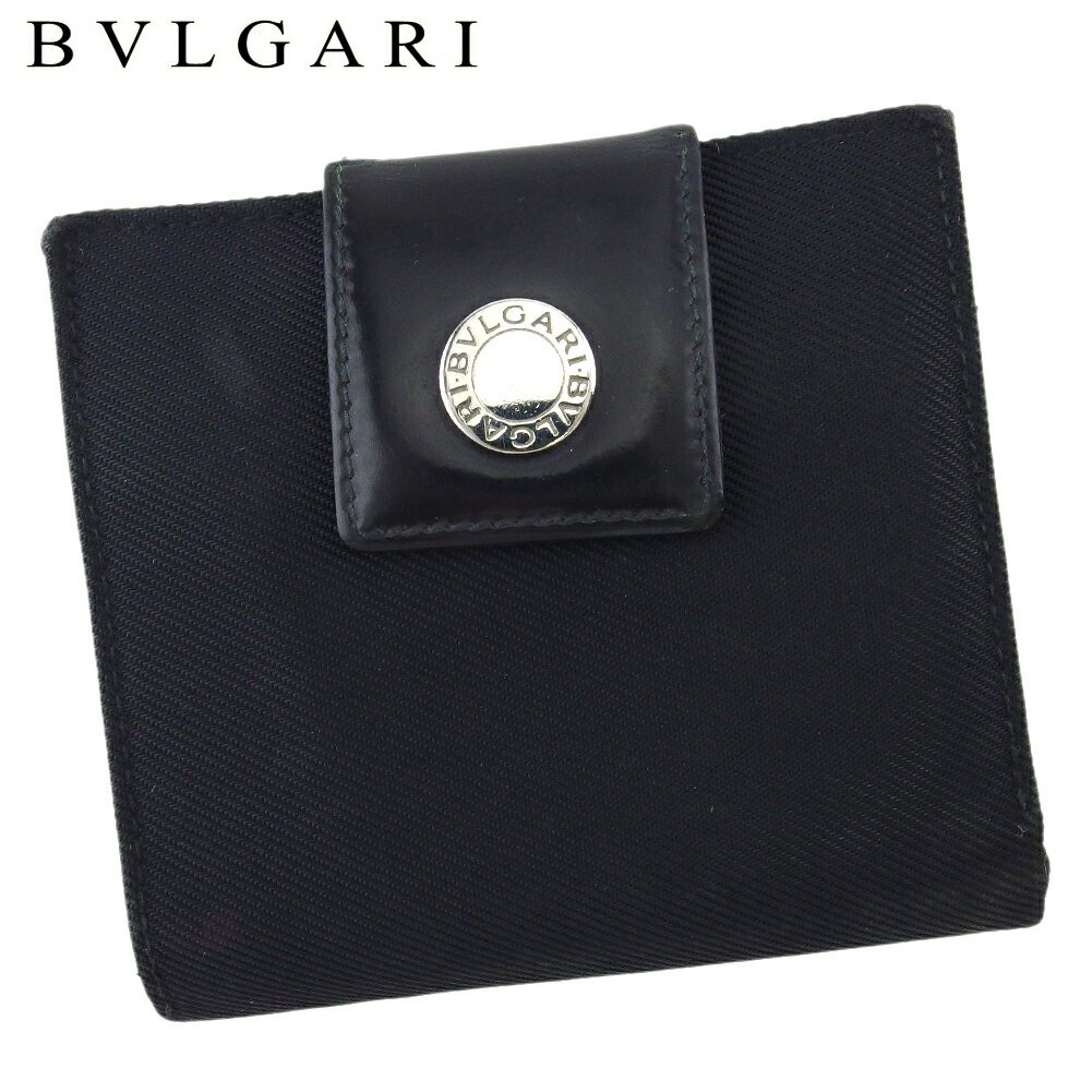 【スプリングセール】ブルガリ 二つ折り 財布 ミニ財布 メンズ クラシコ ブラック シルバー キャンバス×レザー BVLGARI t20059s 【中古】