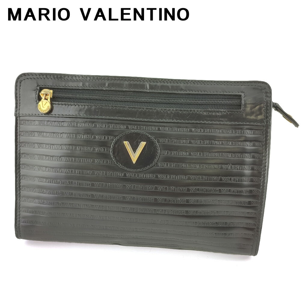 【中古】 マリオ ヴァレンティノ クラッチバッグ セカンドバッグ バッグ レディース メンズ Vマーク ブラック ゴールド シルバー レザー MARIO VALENTINO T20090