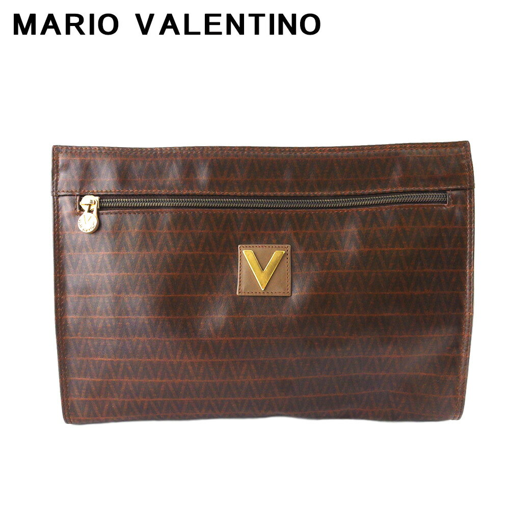 【スプリングセール30％OFF】マリオ ヴァレンティノ クラッチバッグ セカンドバッグ バッグ レディース メンズ Vマーク ブラウン ゴールド PVC×レザー MARIO VALENTINO T20138 【中古】