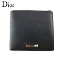【スプリングセール】ディオール 二つ折り 財布 ミニ財布 メンズ ロゴプレート ブラック シルバー レザー Dior T20157 【中古】