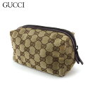 【スプリングセール30％OFF】グッチ ポーチ 化粧ポーチ レディース メンズ GGキャンバス ベージュ ブラウン キャンバス×レザー GUCCI t20203s 【中古】