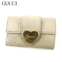 【スプリングセール】グッチ キーケース 6連キーケース レディース ラブリーハート グッチシマ ベージュ ゴールド レザー GUCCI T20346 【中古】