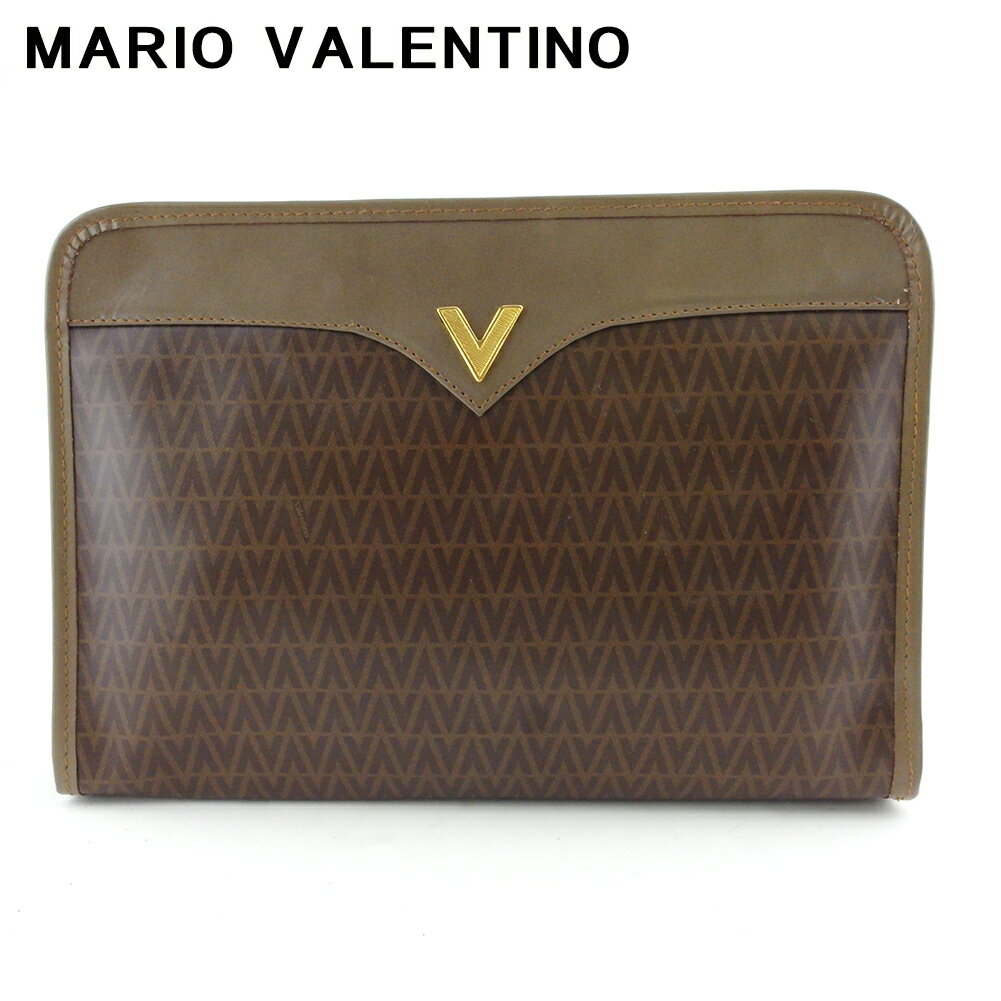 【スプリングセール30％OFF】マリオ ヴァレンティノ クラッチバッグ セカンドバッグ バッグ レディース メンズ Vマーク ブラウン ゴールド PVC×レザー MARIO VALENTINO T20416 【中古】