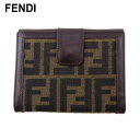 【スプリングセール】【中古】 フェンディ Wホック 財布 二つ折り ミニ財布 レディース メンズ ズッカ ブラウン ベージュ ブラック キャンバス×レザー FE...