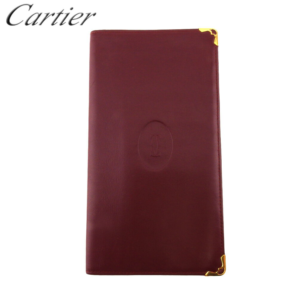 【スプリングセール30％OFF】カルティエ 長札入れ 札入れ レディース メンズ マストライン ボルドー ゴールド レザー Cartier T20561 【中古】