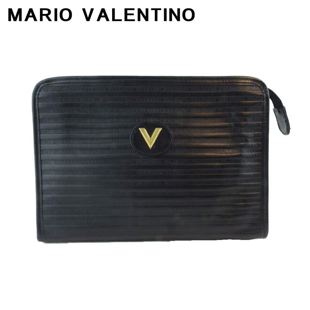 【スプリングセール30％OFF】マリオ ヴァレンティノ クラッチバッグ セカンドバッグ バッグ レディース メンズ Vマーク ブラック ゴールド レザー MARIO VALENTINO T20656 【中古】