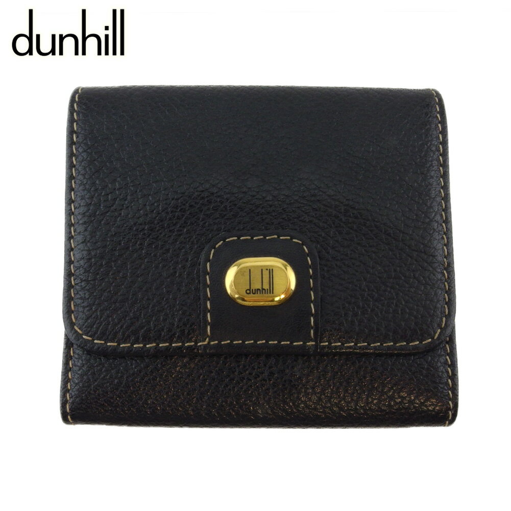 【スプリングセール30％OFF】ダンヒル コインケース 小銭入れ メンズ ロゴプレート ブラック ゴールド レザー dunhill T20664 【中古】