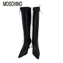 【スプリングセール】モスキーノ ブーツ シューズ 靴 レディース ♯36ハーフ ポインテッドトゥ ロング リボン ブラック レザー MOSCHINO T2067...