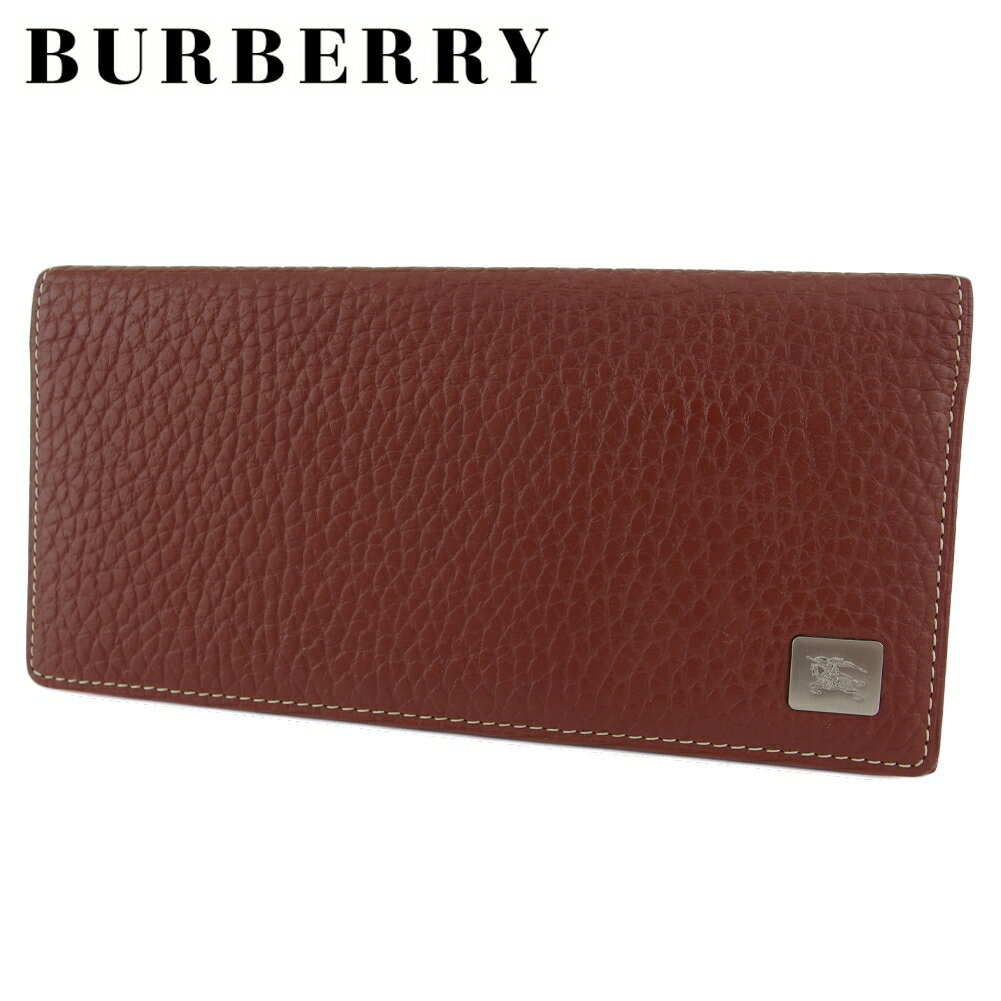 【スプリングセール30％OFF】バーバリー 長財布 ファスナー付き 財布 メンズ ホースプレート ブラウン シルバー レザー BURBERRY T20831 【中古】