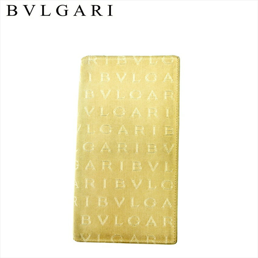 【スプリングセール】ブルガリ 長札入れ 札入れ レディース メンズ ロゴマニア ベージュ ブラウン キャンバス×レザー BVLGARI c4379s 【中古】