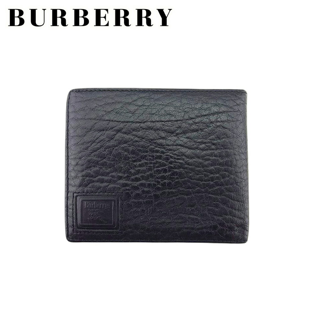 【スプリングセール30％OFF】【中古】 バーバリー 二つ折り 財布 ミニ財布 メンズ ホースマーク ブラック レザー BURBERRY C4443