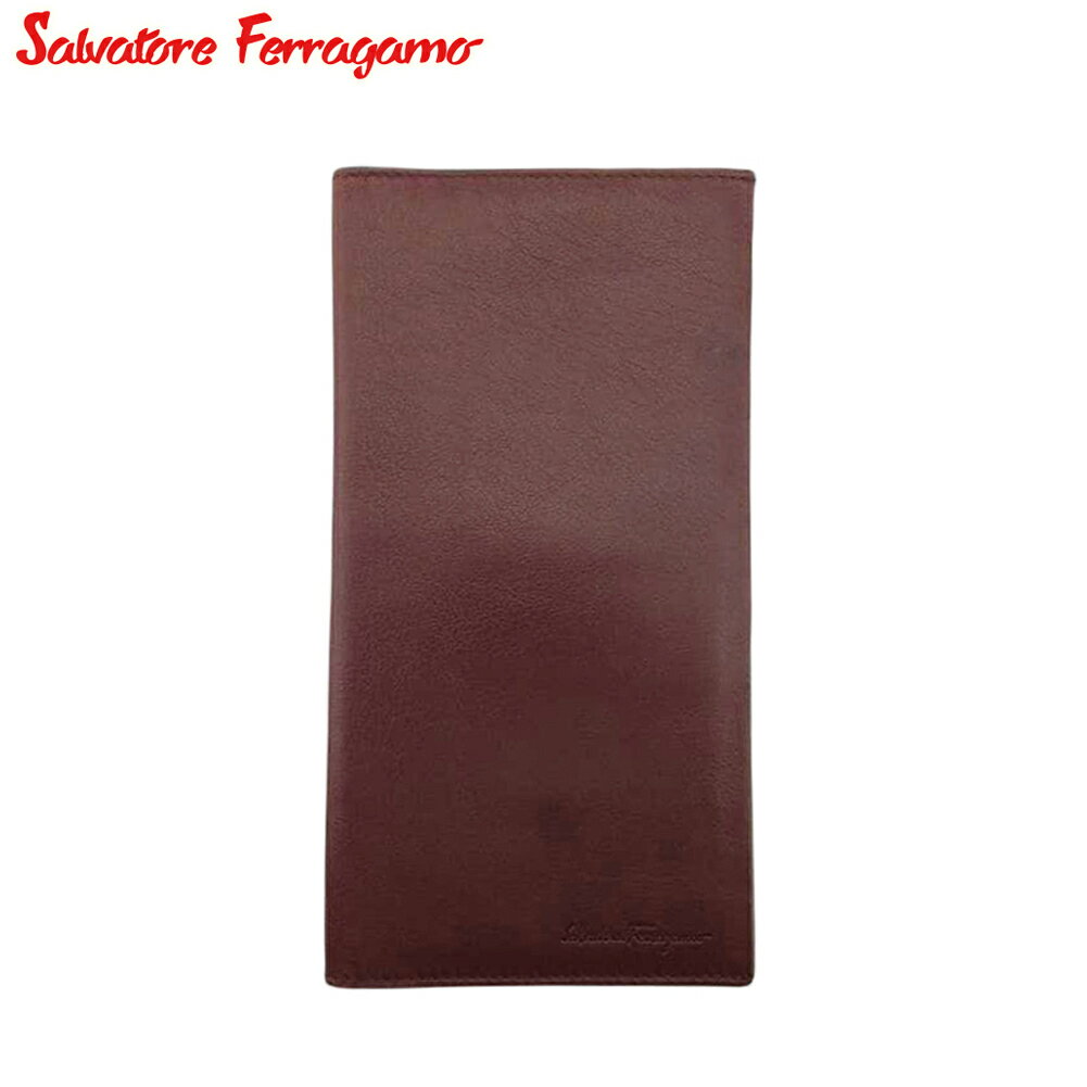 【スプリングセール30％OFF】【中古】 サルヴァトーレ フェラガモ 長札入れ 札入れ メンズ ロゴ ブラウン レザー Salvatore Ferragamo T21471