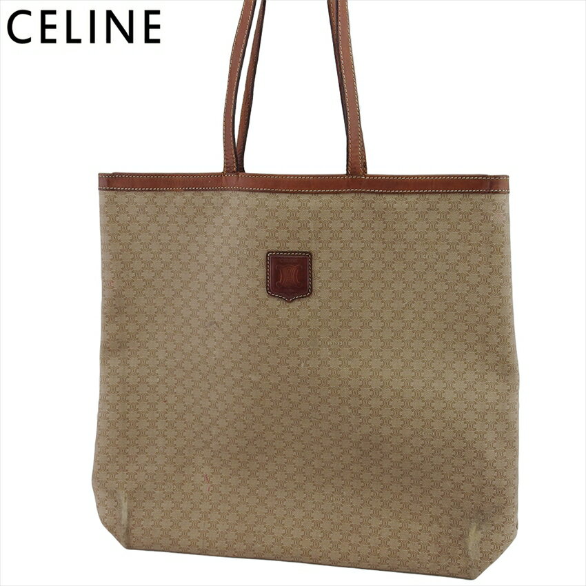 【ブラックフライデーSALE】【中古】 セリーヌ トートバッグ トート ショルダー バッグ レディース メンズ マカダム ベージュ ブラウン PVC×レザー CELINE T20709