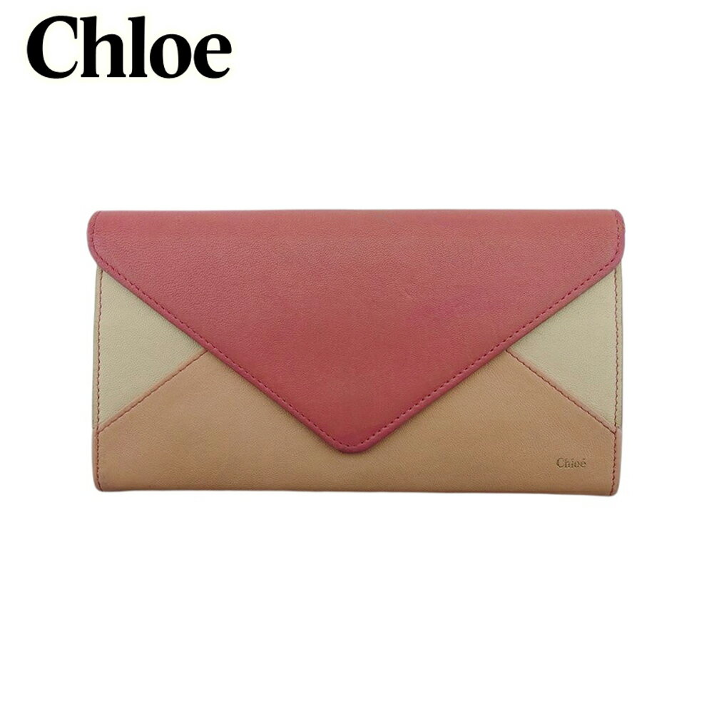 【スプリングセール30％OFF】【中古】 クロエ 二つ折り 財布 長財布 レディース ピンク　オフホワイト Chloe T21947