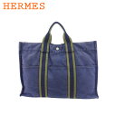 【春の大感謝祭 30％OFF】【中古】 エルメス トートバッグ ハンドバッグ メンズ可 ネイビー カーキ キャンバス HERMES T21949