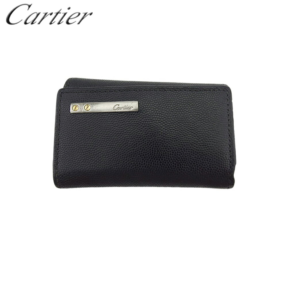 【スプリングセール】【中古】 カルティエ キーケース 6連キーケース メンズ サントス ブラック シルバー ゴールド レザー Cartier T22308