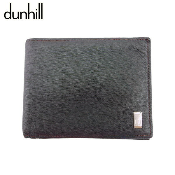 【中古】 ダンヒル 二つ折り 札入れ カードケース サイドカー ダークブラウン カーフレザー×シルバー素材 dunhill T23704