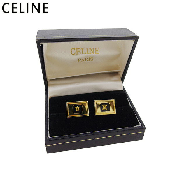 【楽天スーパーSALE 最大50%OFF】【中古】 セリーヌ カフス アクセサリー ブラック×ゴールド ゴールドメッキ CELINE T23714 ブランド ハ...