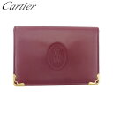 【スプリングセール】【中古】 カルティエ 定期入れ カードケース マストライン ボルドー×ゴールド レザー Cartier T23739