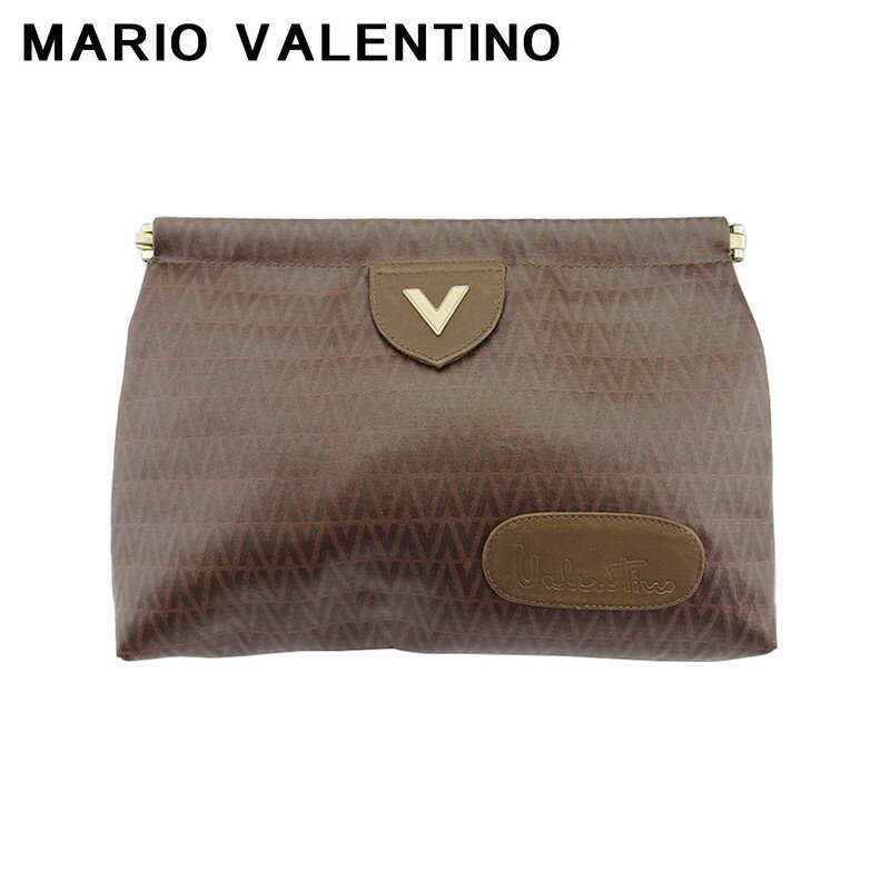 【ブラックフライデー21％OFFクーポン】【中古】 マリオ ヴァレンティノ クラッチバッグ セカンド バッグ レディース メンズ Vマーク ブラウン PVC×レザー×ゴールド金具 MARIO VALENTINO F1972 ブランド ハイブランド ヴィンテージ 送料無料