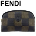 【中古】 フェンディ ポーチ 化粧ポーチ ペカン ブラック PVC×レザー FENDI T23958