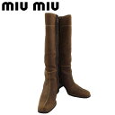 【中古】 ミュウミュウ ブーツ ロングブーツ ブラウン×ダークブラウン スエード×レザー miu miu T24006