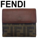 【スプリングセール】【中古】 フェンディ 三つ折り 財布 Wホック レディース メンズ ズッカ ダークブラウン×ベージュ PVC×レザー FENDI B1309