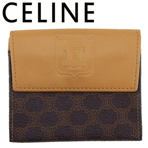 【ブラックフライデー21％OFFクーポン】【中古】 セリーヌ コインケース 小銭入れ レディース メンズ マカダム ベージュ×ダークブラウン PVC×レザー CELINE T24188 ブランド ハイブランド ヴィンテージ 送料無料