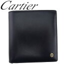 【スプリングセール】【中古】 カルティエ 二つ折り 財布 ウォレット レディース メンズ ブラック×ゴールド レザー Cartier T24246