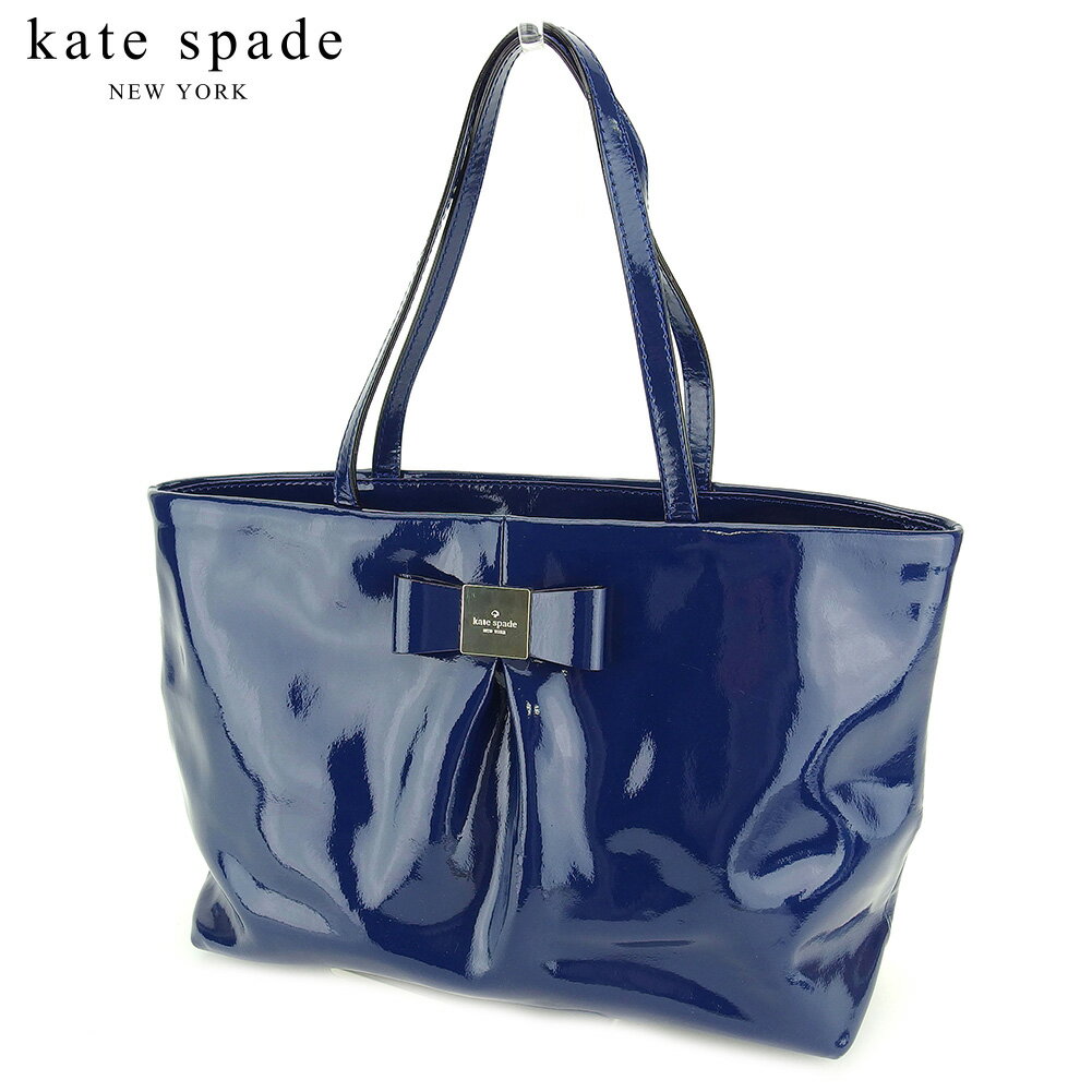 【スプリングセール30％OFF】ケイト スペード トートバッグ バック ワンショルダー リボンモチーフ ブルー エナメルレザー kate spade バック 収納 ファッションバッグ バック 手持ちバッグ バック 【ケイト・スペード】 L2847 【中古】