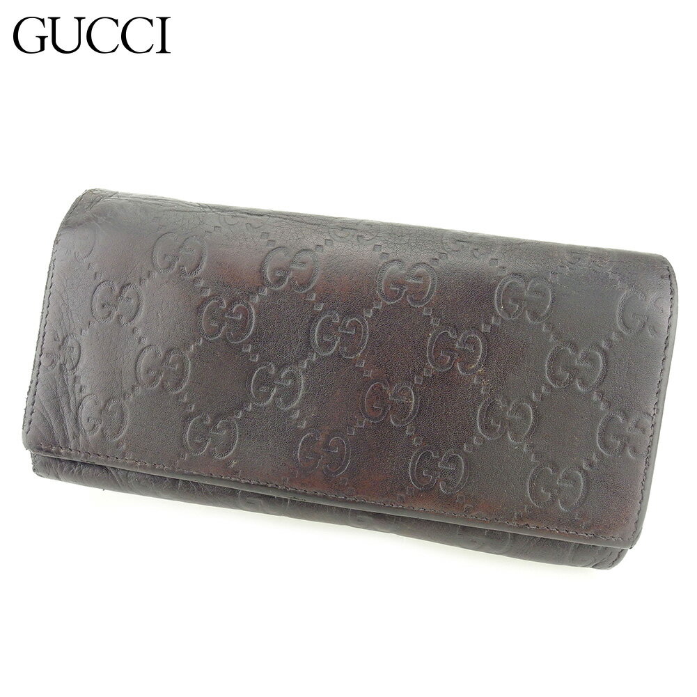 【スプリングセール30％OFF】グッチ 長財布 ファスナー付き 長財布 グッチシマ ブラウン レザー Gucci 長サイフ サイフ 収納 ユニセックス 小物 【グッチ】 L2868 【中古】