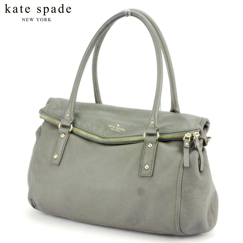 【スプリングセール30％OFF】ケイト スペード トートバッグ トート ハンドバッグ スペードマーク グレー 灰色 ゴールド レザー kate spade バック 収納 ファッションバッグ 手持ちバッグ 【ケイト・スペード】 D2114 【中古】