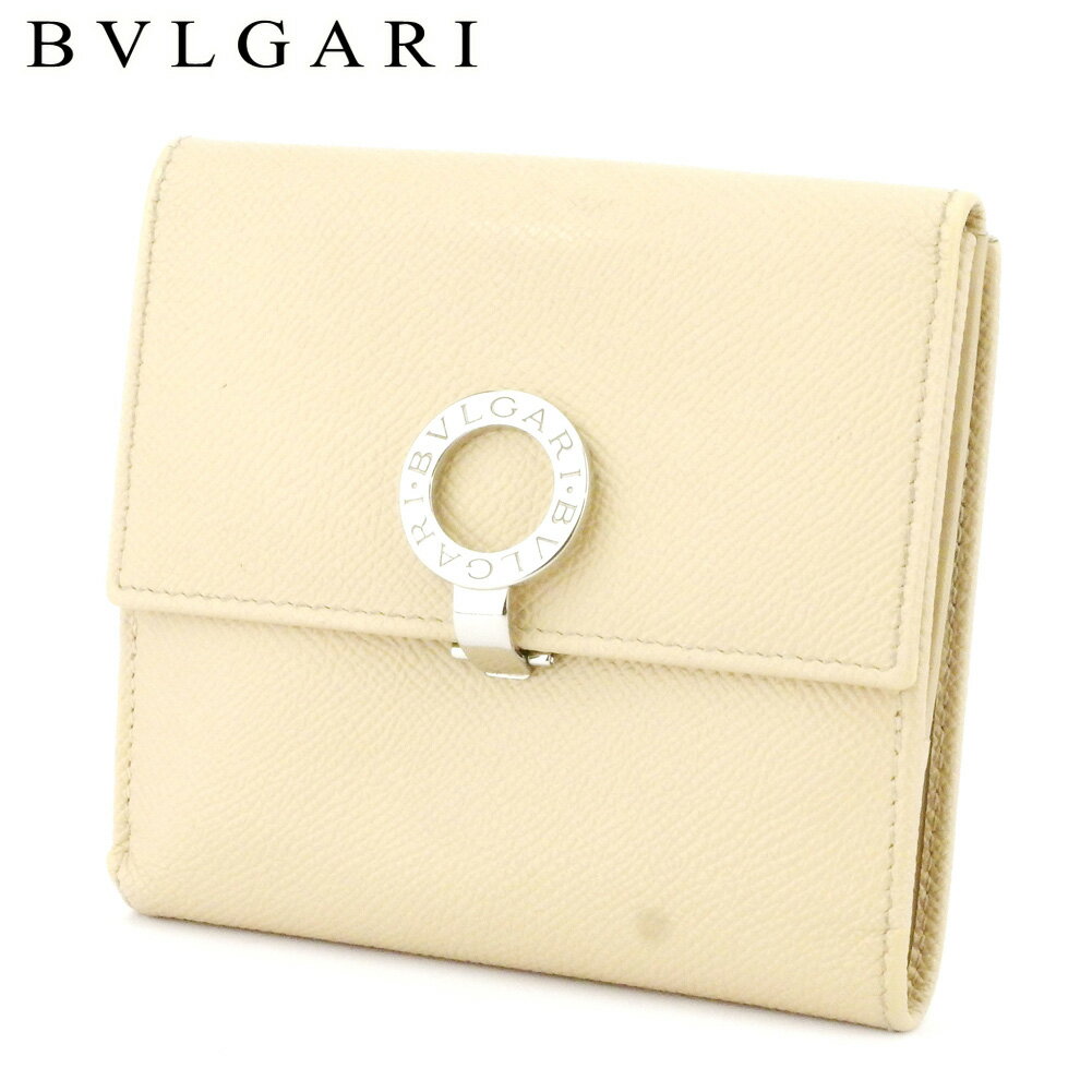 【スプリングセール30％OFF】ブルガリ Wホック 財布 二つ折り ブルガリブルガリ ベージュ シルバー レザー BVLGARI ホックサイフ ホック財布 財布 サイフブランド財布 ユニセックス 小物 【ブルガリ】 T9876 【中古】