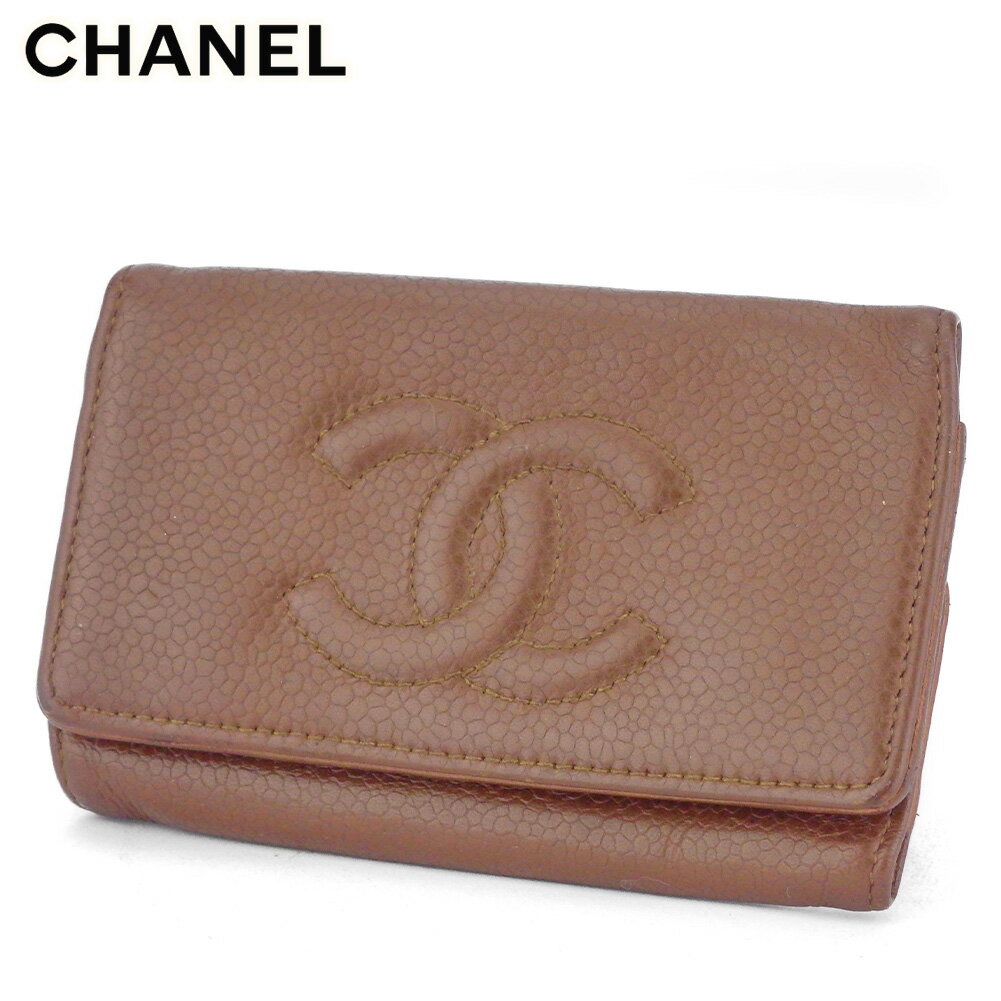 【中古】 シャネル キーケース レディース メンズ オールドシャネル ココマーク ブラウン ゴールド キャビアスキン CHANEL T10038 .