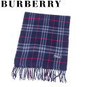 【春の大感謝祭 30％OFF】バーバリー BURBERRY マフラー フリンジ付き レディース メンズ ネイビー ブルー レッド ウール 毛 【バーバリー】 G1474 【中古】