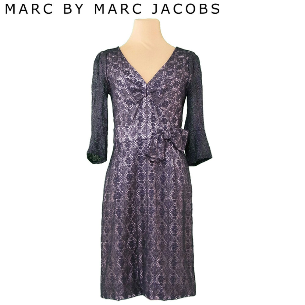 【スプリングセール30％OFF】マークバイ マークジェイコブス MARC BY MARC JACOBS ワンピース パーティー ドレス レディース ♯4サイズ Vネック ブラック ベージュ 綿 コットン ナイロン 【マークバイ マークジェイコブス】 P930 【中古】