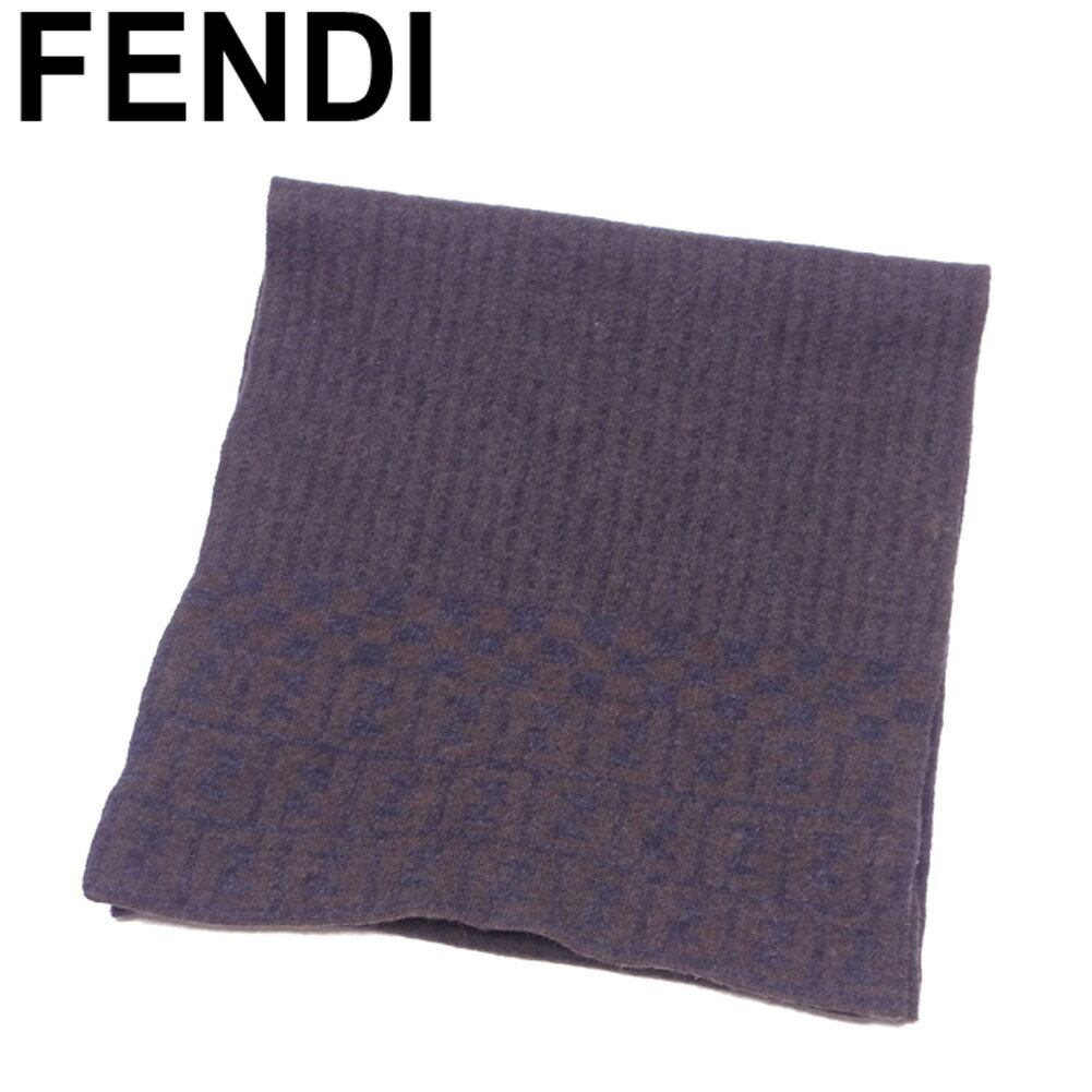 【スプリングセール30％OFF】フェンディ FENDI マフラー レディース メンズ ストライプ グレー 灰色 ブラウン ウール 毛 【フェンディ】 T10470 【中古】