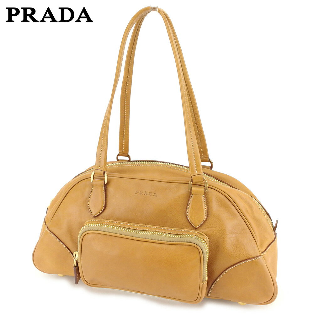 【スプリングセール30％OFF】プラダ ショルダーバッグ バック ミニボストンバッグ バック ロゴ ベージュ ゴールド レザー PRADA 【プラダ】 t9625s 【中古】