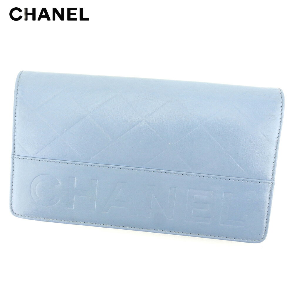 【スプリングセール30％OFF】シャネル 長財布 ファスナー付き 財布 オールドシャネル マトラッセ ブルー レザー CHANEL 【シャネル】 t9627s 【中古】