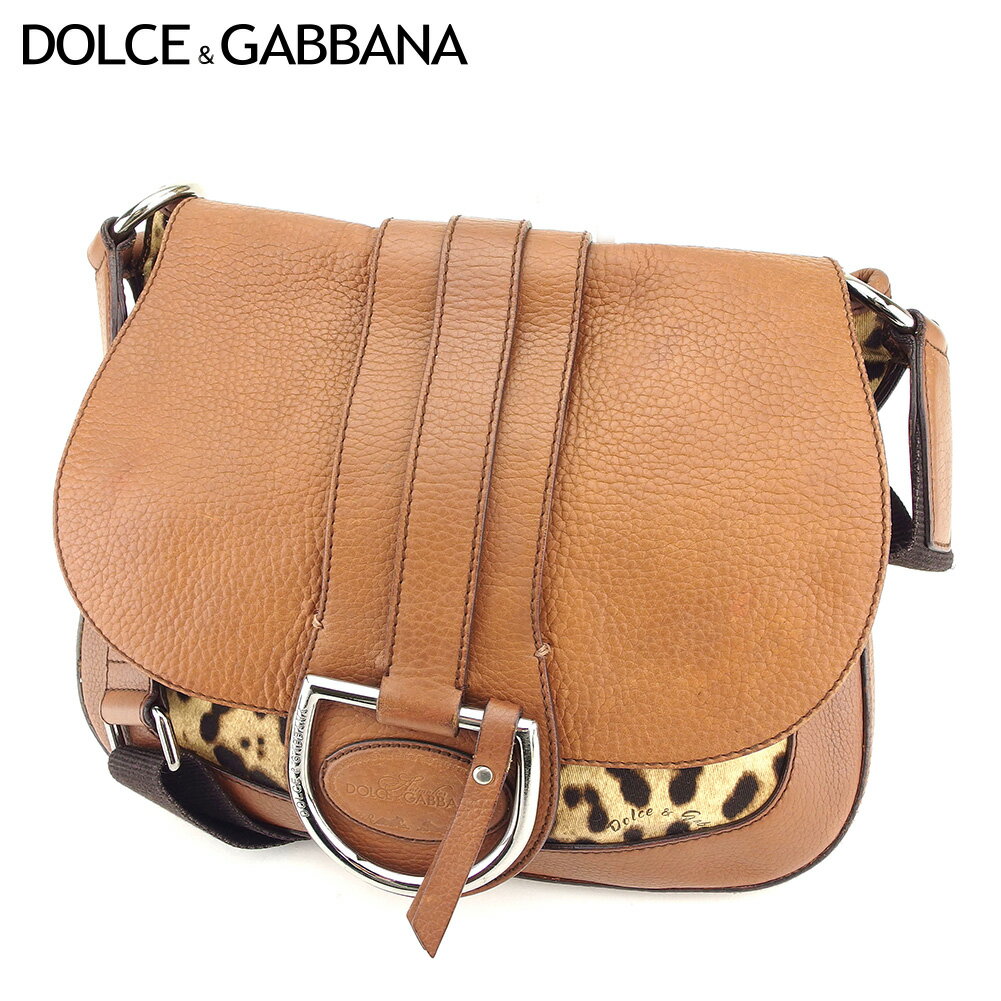 【中古】 ドルチェ&ガッバーナ DOLCE&GABBANA ショルダーバッグ 斜め掛けショルダー バッグ ドルガバ レオパード ヒョウ レディース メンズ ブラウン ベージュ ゴールド クリスマス プレゼント バック 人気 収納 兼用 男性 女性 良品 夏 T9631