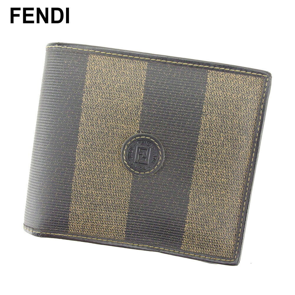 【スプリングセール30％OFF】フェンディ 二つ折り 財布 ペカン ブラック ベージュ PVC×レザー FENDI 【フェンディ】 t9668s 【中古】