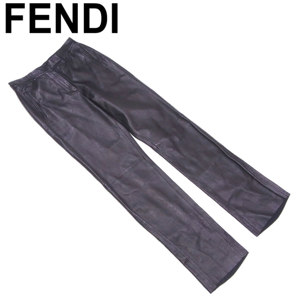 【スプリングセール30％OFF】【中古】 フェンディ FENDI パンツ ストレート ボトムス レディース ♯40サイズ ブラック レザー 【フェンディ】 T9679