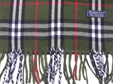 【中古】 バーバリー BURBERRY マフラー フリンジ付き レディース メンズ グリーン ブラック レッド系 カシミア 【バーバリー】 T9981