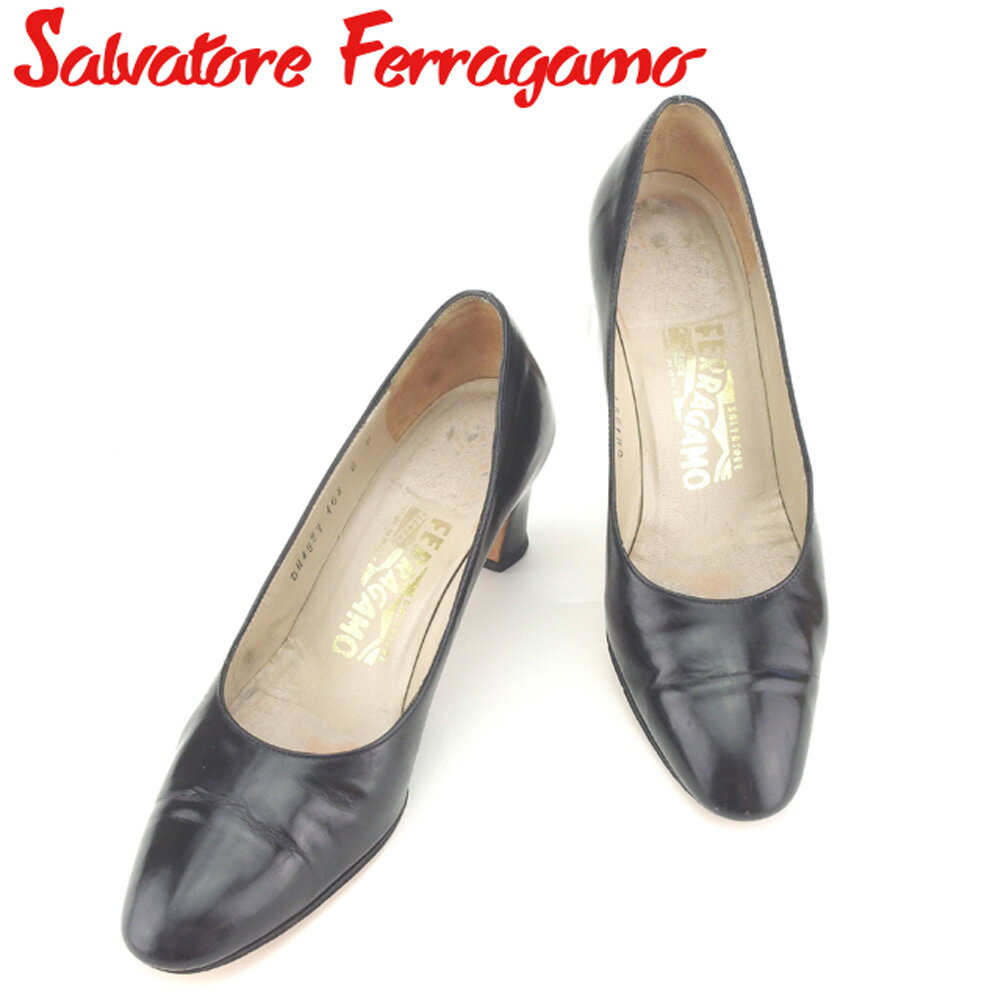 【スプリングセール30％OFF】サルヴァトーレ フェラガモ Salvatore Ferragamo パンプス シューズ 靴 レディース #6 ブラック レザー 【フェラガモ】 B976 【中古】